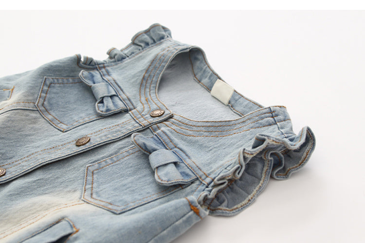 Stylish Sleeveless Denim Vest with Ruffled Details for Toddler & Little Girls (2 - 10Y)