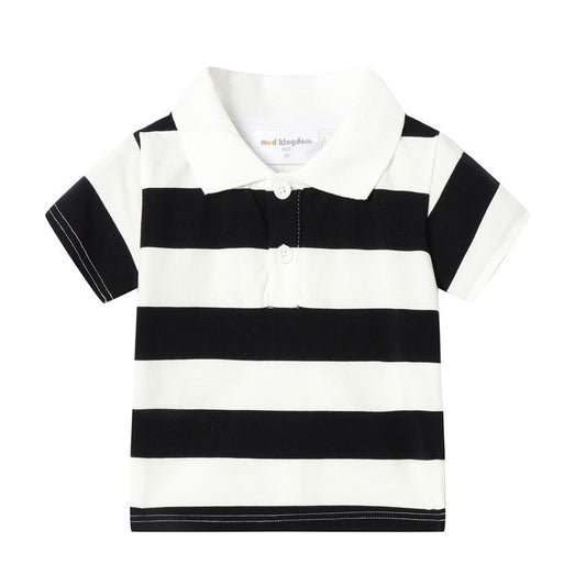1-8Y Kids Striped Polo T-Shirt | 100% Cotton | Rainbow/Black-White/Pink-Black | Breathable | Button Closure | Anti-Pinch Design