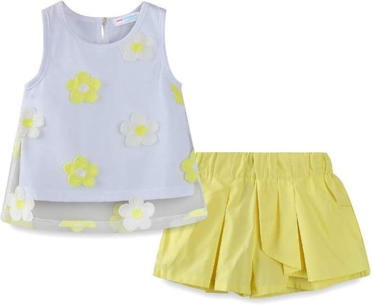 Mud Kingdom Little Girls Shorts Sets Floral Pattern Summer Sleeveless 2 Piece Outfits