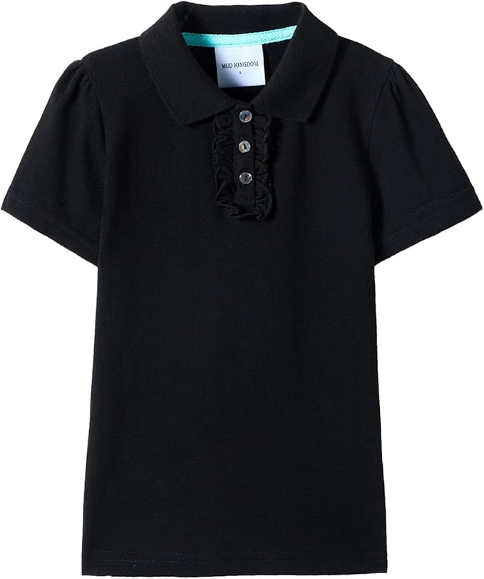 Mud Kingdom Girls Short Sleeve Ruffle Pique Polo Uniform Top Stretch Lightweight