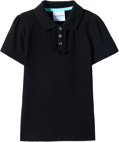 Mud Kingdom Girls Short Sleeve Ruffle Pique Polo Uniform Top Stretch Lightweight