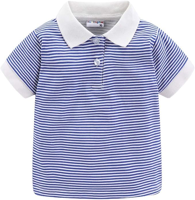 Mud Kingdom Boys Pique Polo Shirts for Toddler Short Sleeve Stripe Plain 1-9 Years