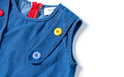 Adorable 2 - 7Y Blue Denim Sleeveless Dress | Puppy Embroidery | Round Neck | Invisible Zipper