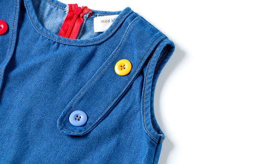 Adorable 2 - 7Y Blue Denim Sleeveless Dress | Puppy Embroidery | Round Neck | Invisible Zipper