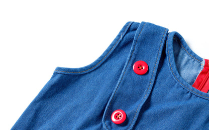 Adorable 2 - 7Y Blue Denim Sleeveless Dress | Puppy Embroidery | Round Neck | Invisible Zipper