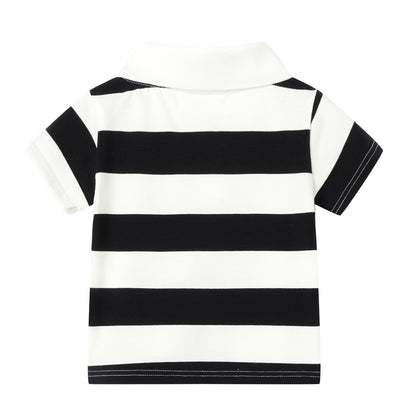 1-8Y Kids Striped Polo T-Shirt | 100% Cotton | Rainbow/Black-White/Pink-Black | Breathable | Button Closure | Anti-Pinch Design