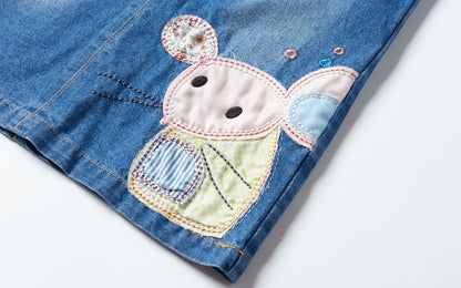 Cute Mouse Print Denim Pinafore Dress for Girls (Ages 2-8) - Cotton and Denim