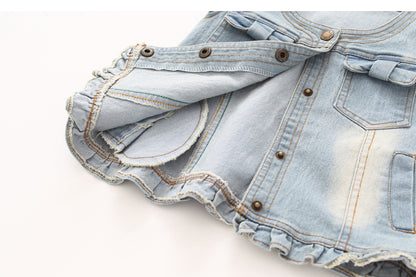 Stylish Sleeveless Denim Vest with Ruffled Details for Toddler & Little Girls (2 - 10Y)
