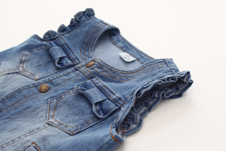 Stylish Sleeveless Denim Vest with Ruffled Details for Toddler & Little Girls (2 - 10Y)