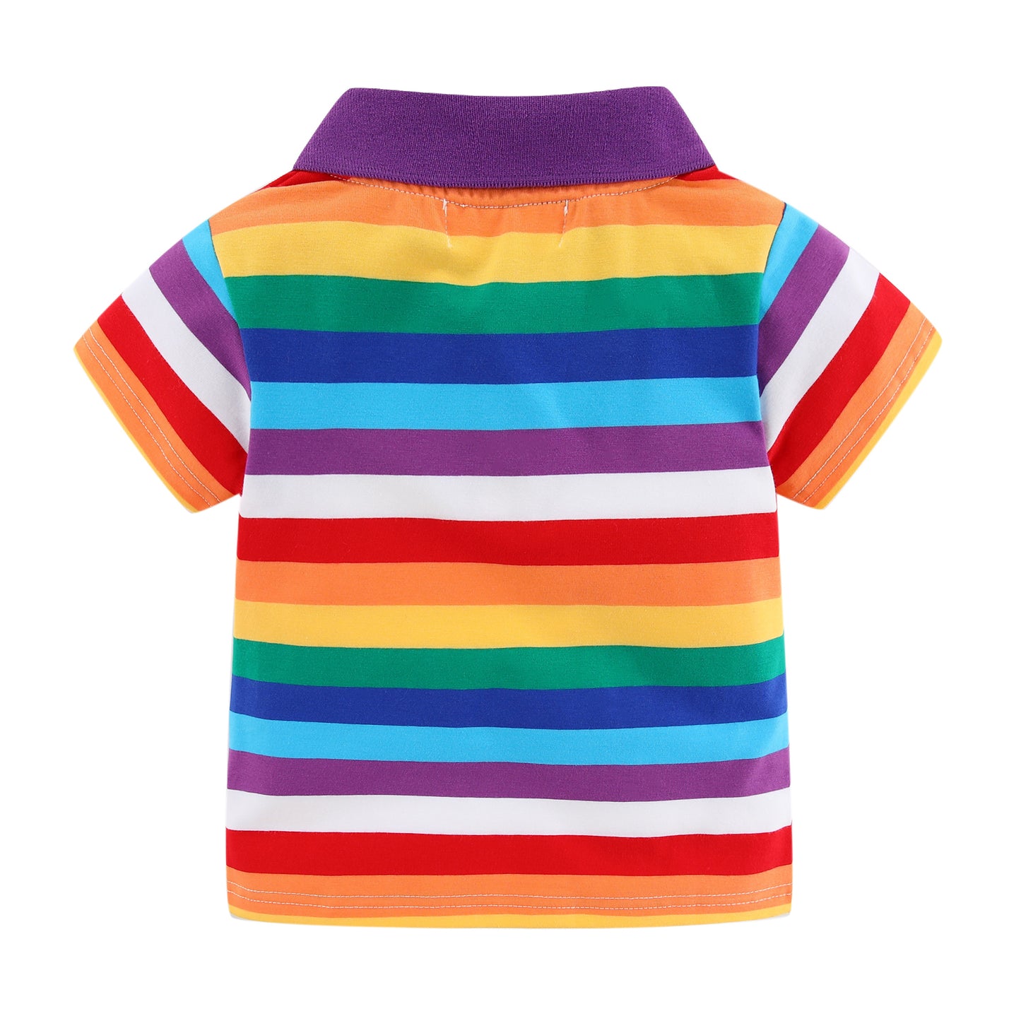 1-8Y Kids Striped Polo T-Shirt | 100% Cotton | Rainbow/Black-White/Pink-Black | Breathable | Button Closure | Anti-Pinch Design