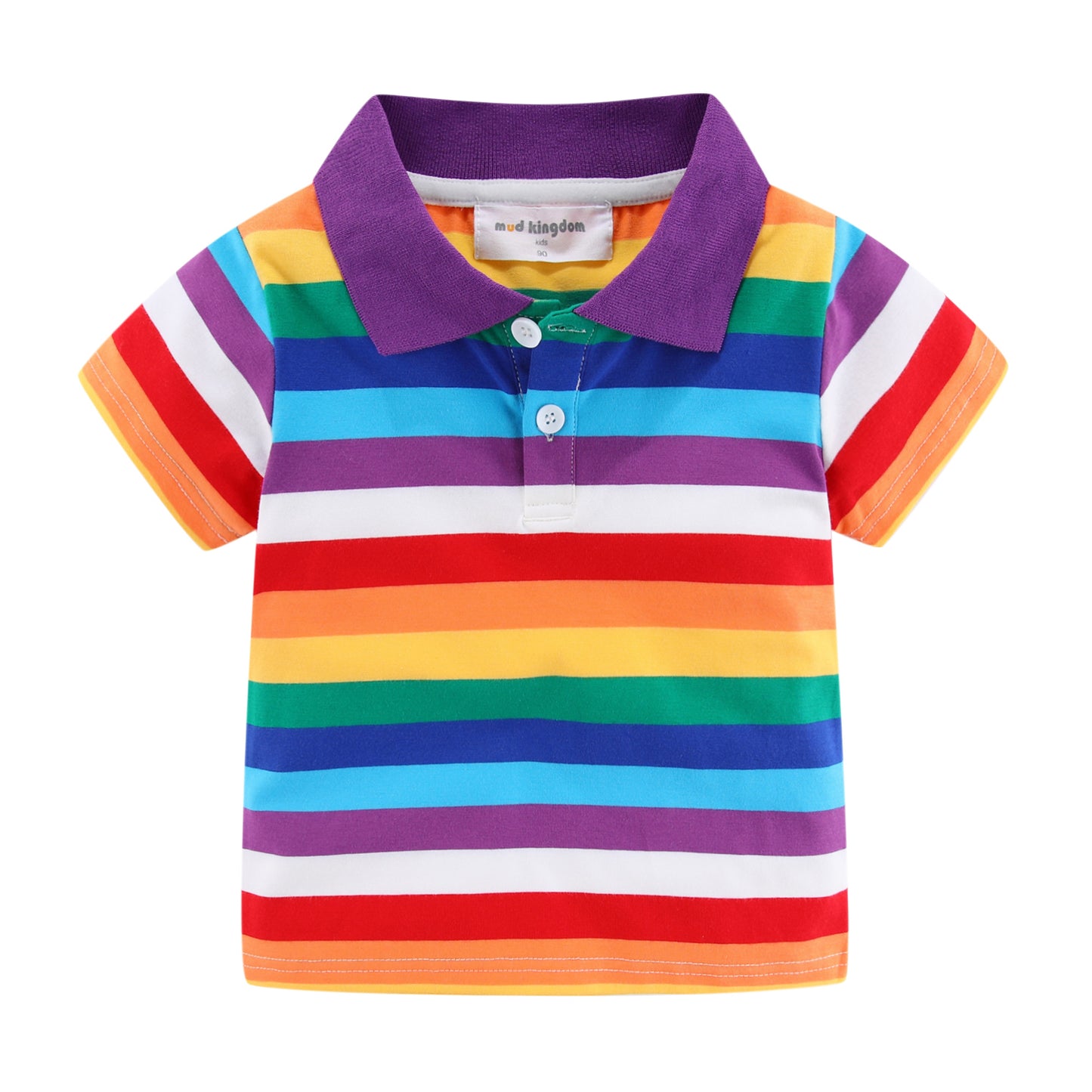 1-8Y Kids Striped Polo T-Shirt | 100% Cotton | Rainbow/Black-White/Pink-Black | Breathable | Button Closure | Anti-Pinch Design
