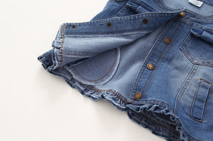 Stylish Sleeveless Denim Vest with Ruffled Details for Toddler & Little Girls (2 - 10Y)