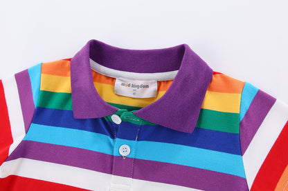1-8Y Kids Striped Polo T-Shirt | 100% Cotton | Rainbow/Black-White/Pink-Black | Breathable | Button Closure | Anti-Pinch Design