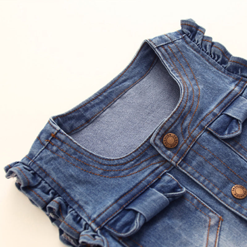 Stylish Sleeveless Denim Vest with Ruffled Details for Toddler & Little Girls (2 - 10Y)
