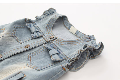Stylish Sleeveless Denim Vest with Ruffled Details for Toddler & Little Girls (2 - 10Y)