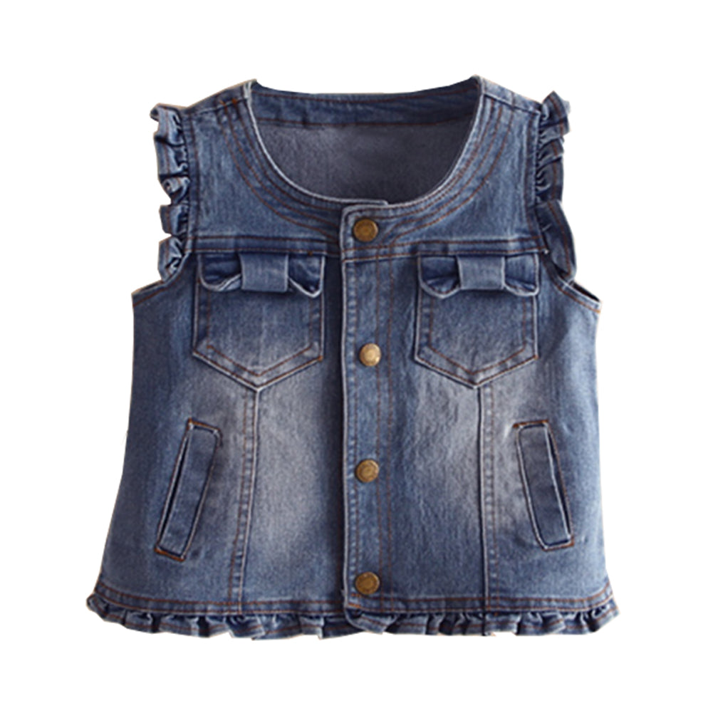 Stylish Sleeveless Denim Vest with Ruffled Details for Toddler & Little Girls (2 - 10Y)