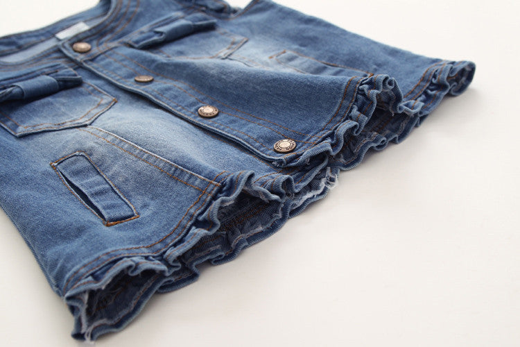 Stylish Sleeveless Denim Vest with Ruffled Details for Toddler & Little Girls (2 - 10Y)