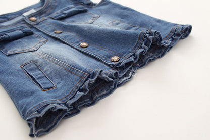 Stylish Sleeveless Denim Vest with Ruffled Details for Toddler & Little Girls (2 - 10Y)