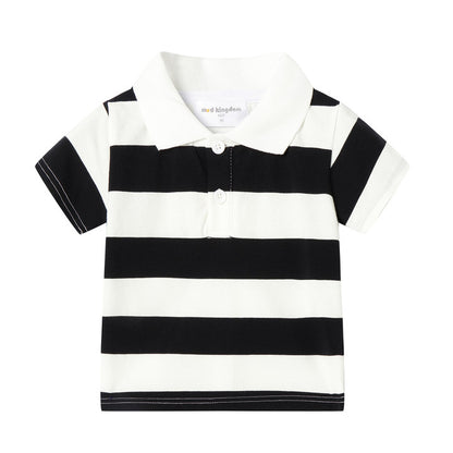 1-8Y Kids Striped Polo T-Shirt | 100% Cotton | Rainbow/Black-White/Pink-Black | Breathable | Button Closure | Anti-Pinch Design