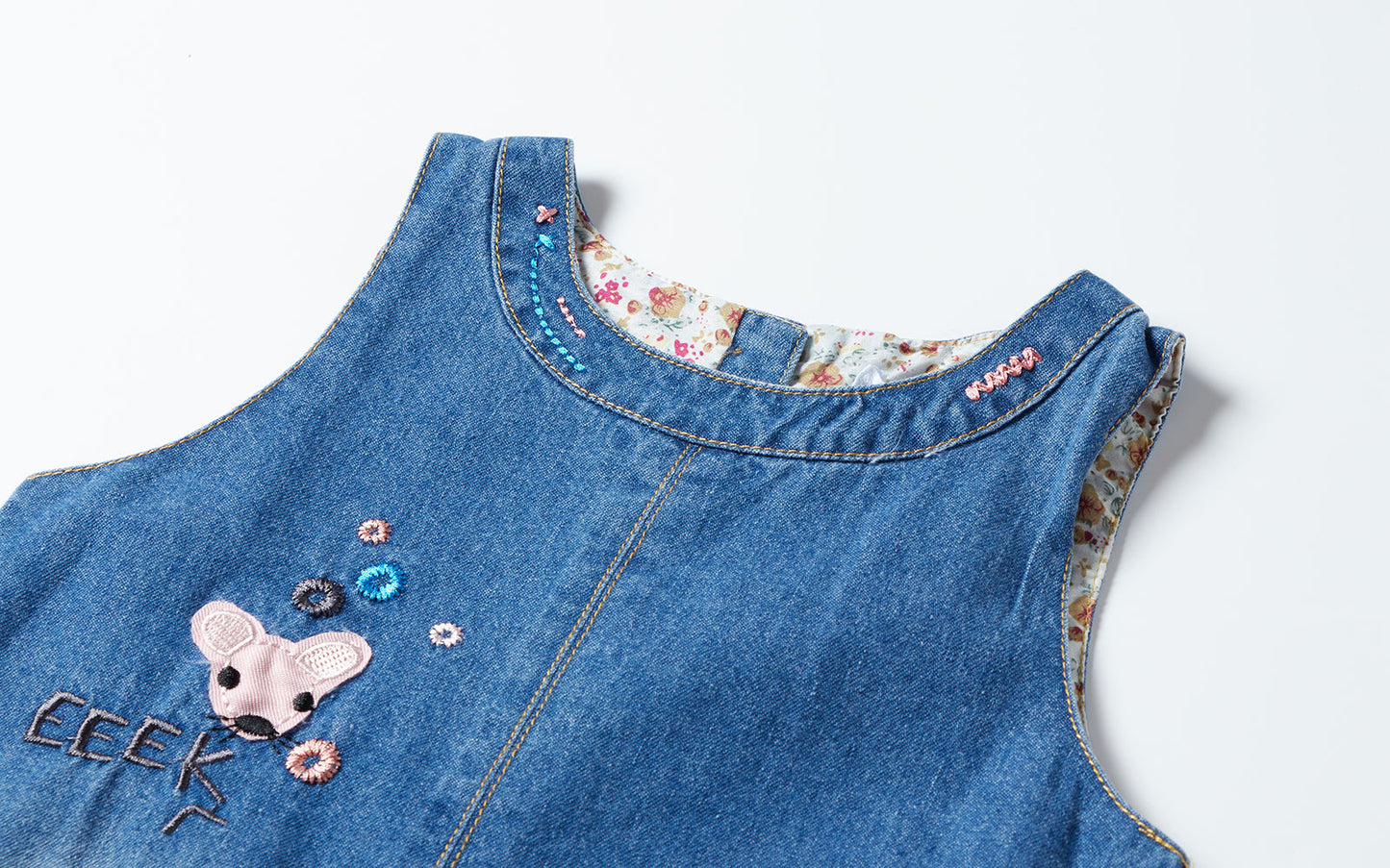 Cute Mouse Print Denim Pinafore Dress for Girls (Ages 2-8) - Cotton and Denim