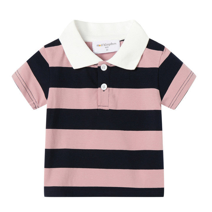 1-8Y Kids Striped Polo T-Shirt | 100% Cotton | Rainbow/Black-White/Pink-Black | Breathable | Button Closure | Anti-Pinch Design