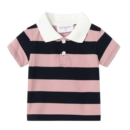 1-8Y Kids Striped Polo T-Shirt | 100% Cotton | Rainbow/Black-White/Pink-Black | Breathable | Button Closure | Anti-Pinch Design