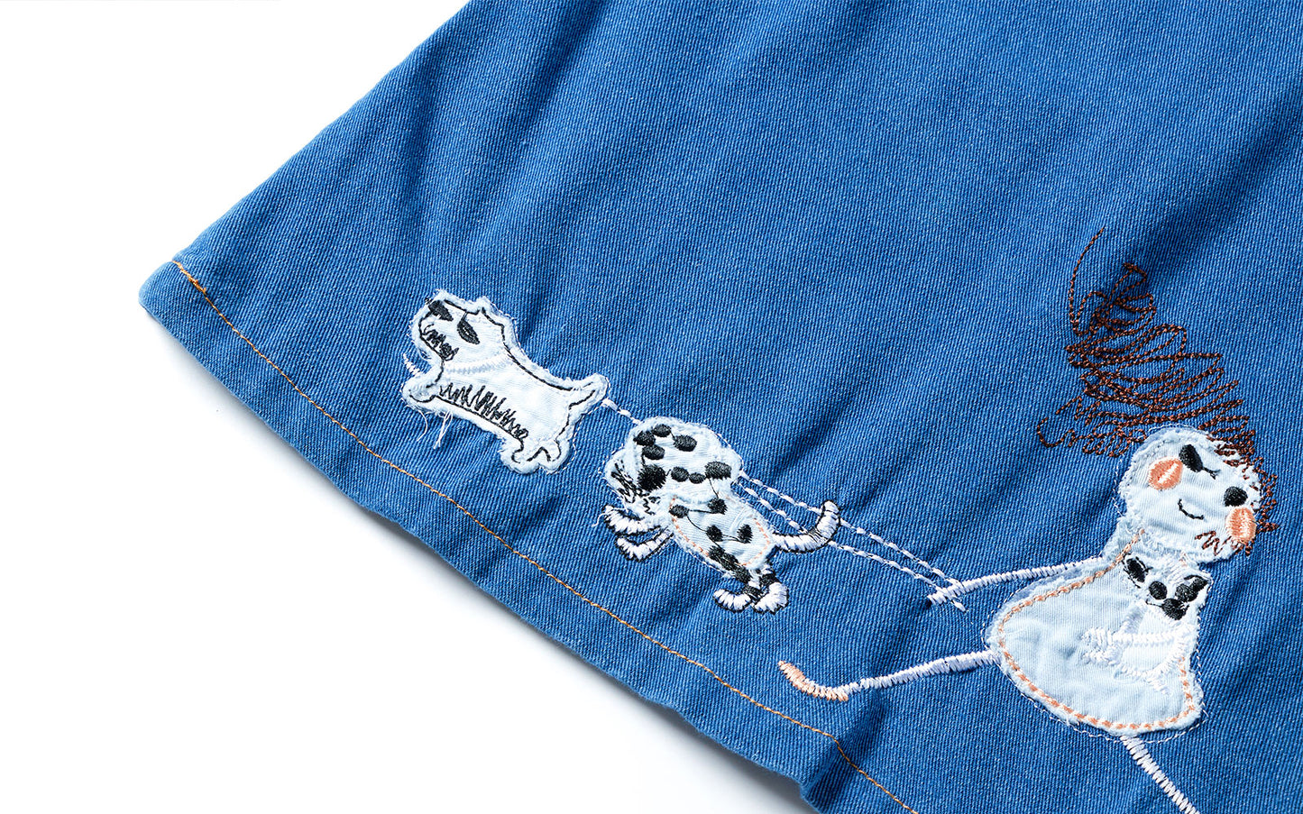 Adorable 2 - 7Y Blue Denim Sleeveless Dress | Puppy Embroidery | Round Neck | Invisible Zipper
