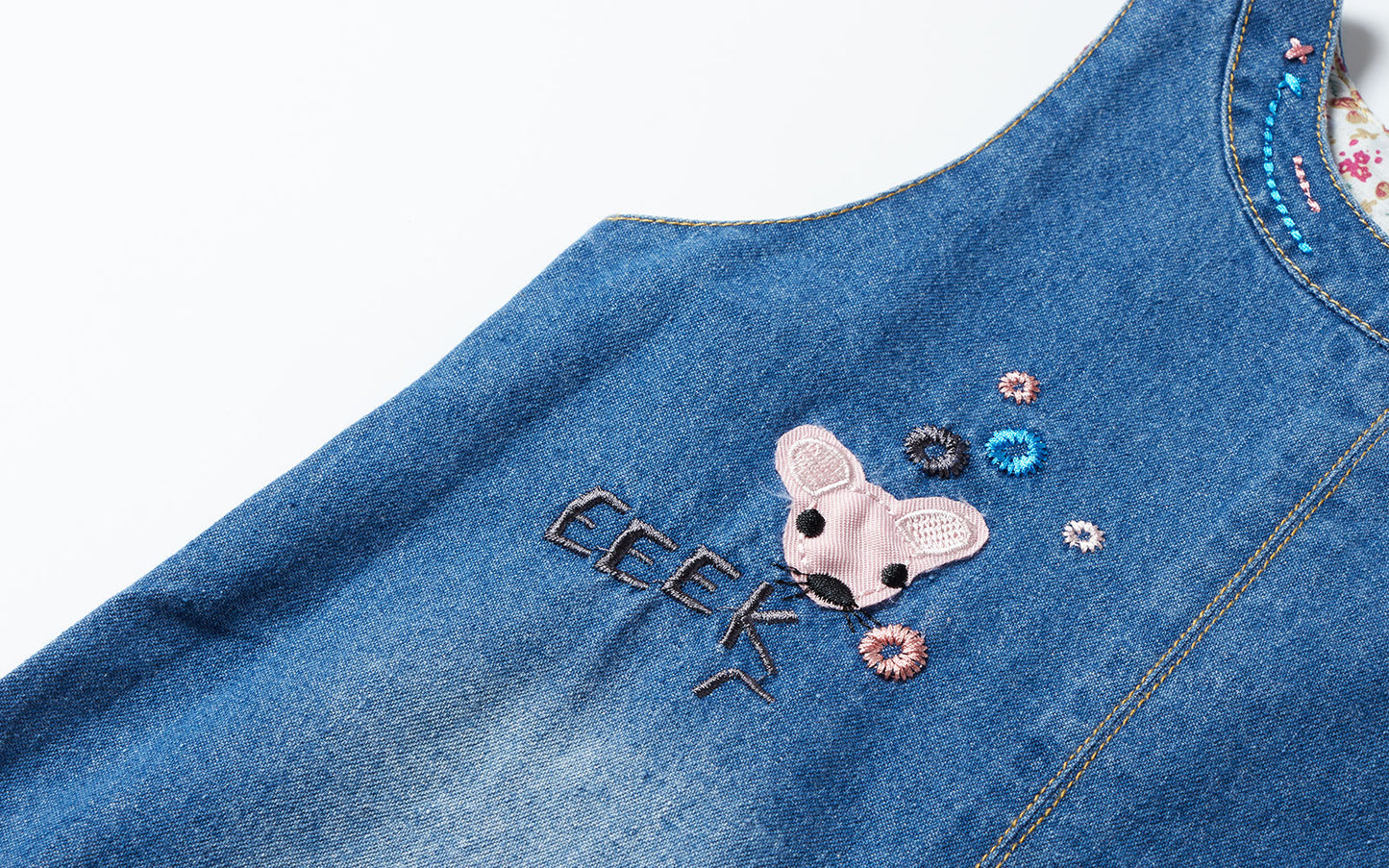 Cute Mouse Print Denim Pinafore Dress for Girls (Ages 2-8) - Cotton and Denim