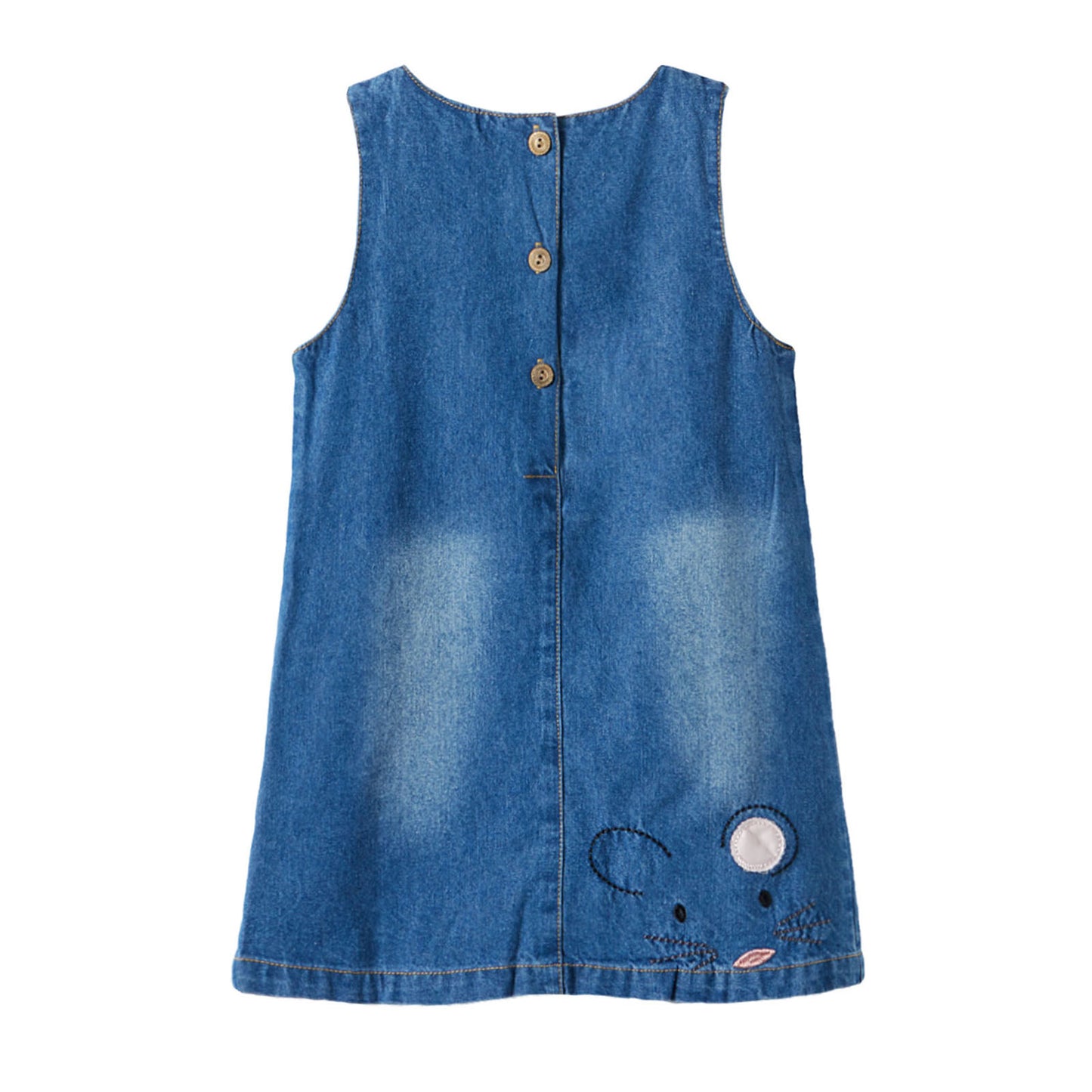 Cute Mouse Print Denim Pinafore Dress for Girls (Ages 2-8) - Cotton and Denim