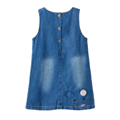 Cute Mouse Print Denim Pinafore Dress for Girls (Ages 2-8) - Cotton and Denim