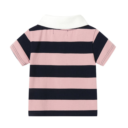 1-8Y Kids Striped Polo T-Shirt | 100% Cotton | Rainbow/Black-White/Pink-Black | Breathable | Button Closure | Anti-Pinch Design