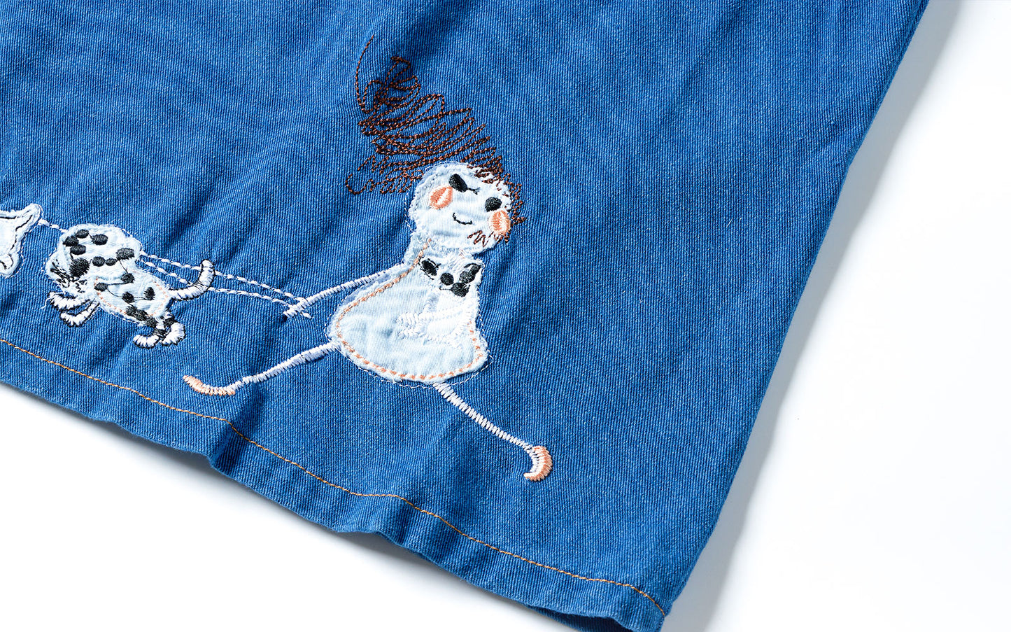 Adorable 2 - 7Y Blue Denim Sleeveless Dress | Puppy Embroidery | Round Neck | Invisible Zipper