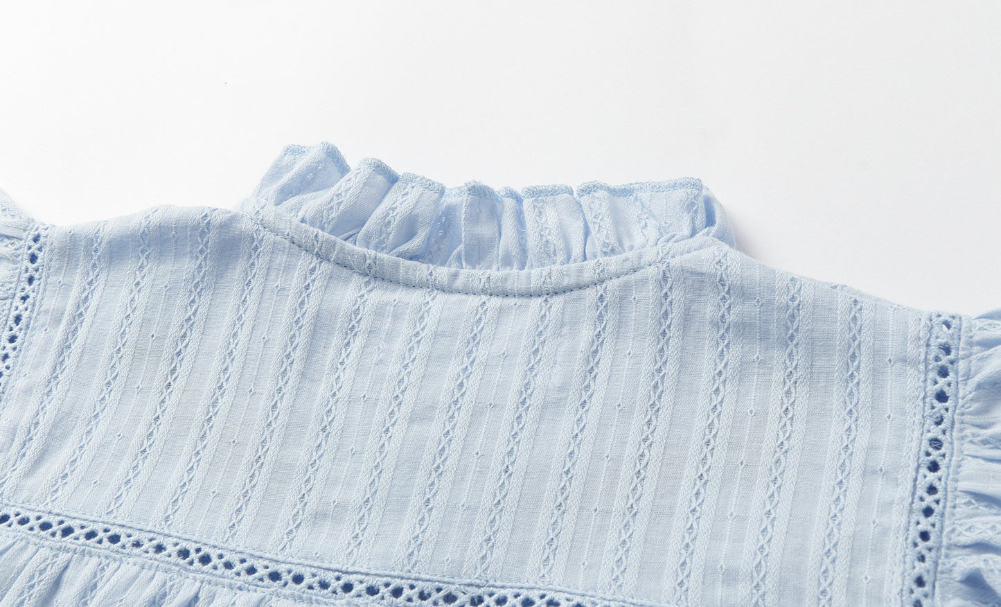 Girls 4-9 Embroidered Flutter Sleeve Cotton Top - Ruffled Collar, Blue/Pink (USD Priced)