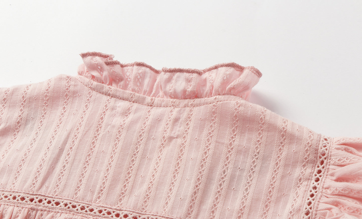Girls 4-9 Embroidered Flutter Sleeve Cotton Top - Ruffled Collar, Blue/Pink (USD Priced)