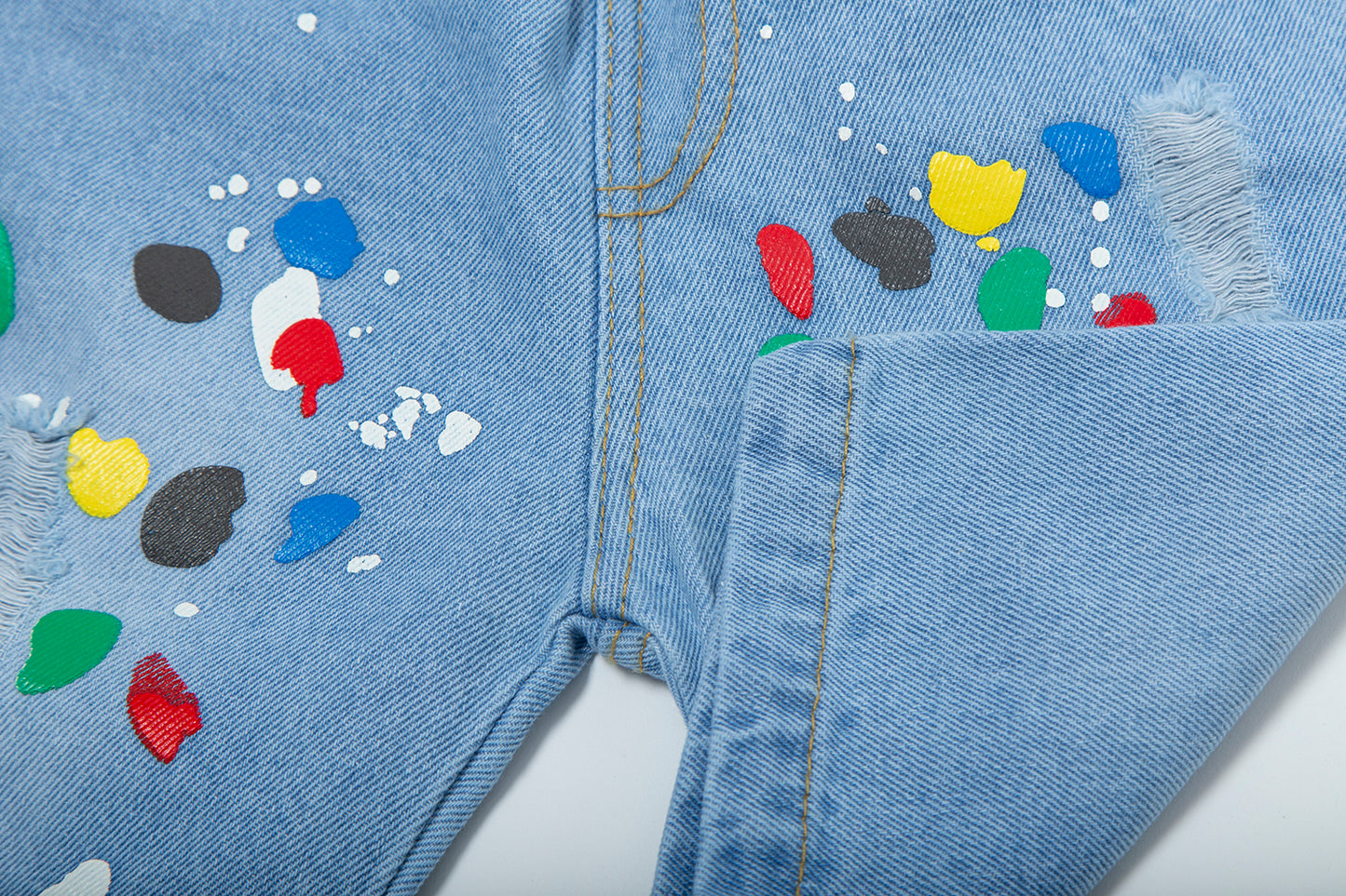 Toddler Denim Shorts 2-8Y - Colorful Paint Splatter, Elastic Waist（USD Priced）