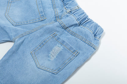 Toddler Denim Shorts 2-8Y - Colorful Paint Splatter, Elastic Waist（USD Priced）