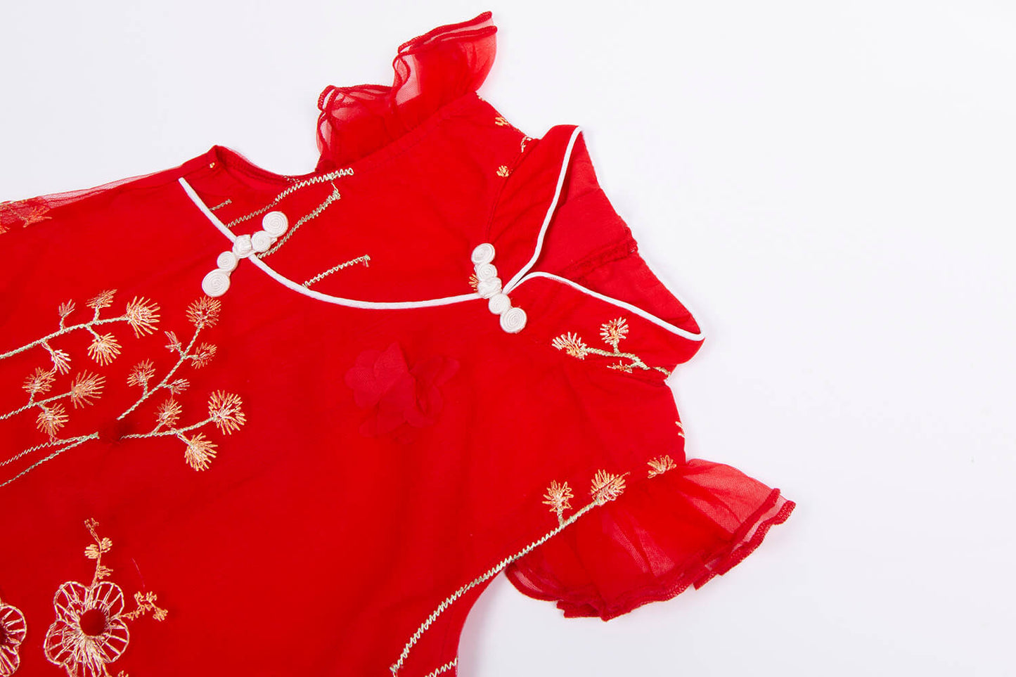 3-10Y Adorable New Chinese Style Kids Dress | Red/Pink | Gauze Cotton | Frog Closure & Embroidery