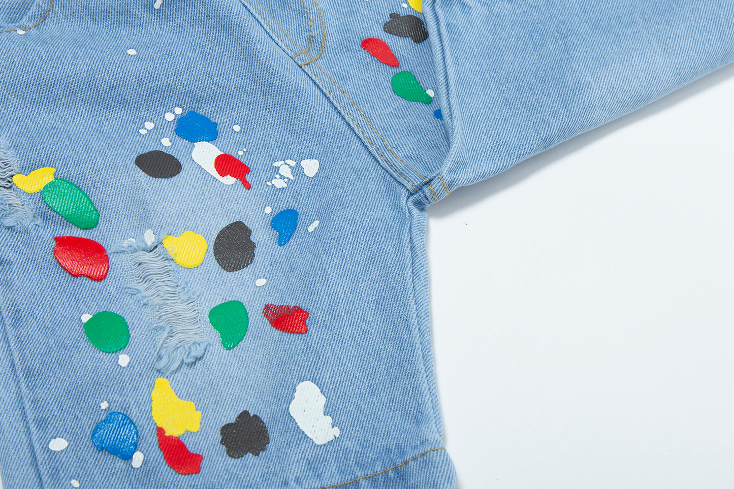 Toddler Denim Shorts 2-8Y - Colorful Paint Splatter, Elastic Waist（USD Priced）