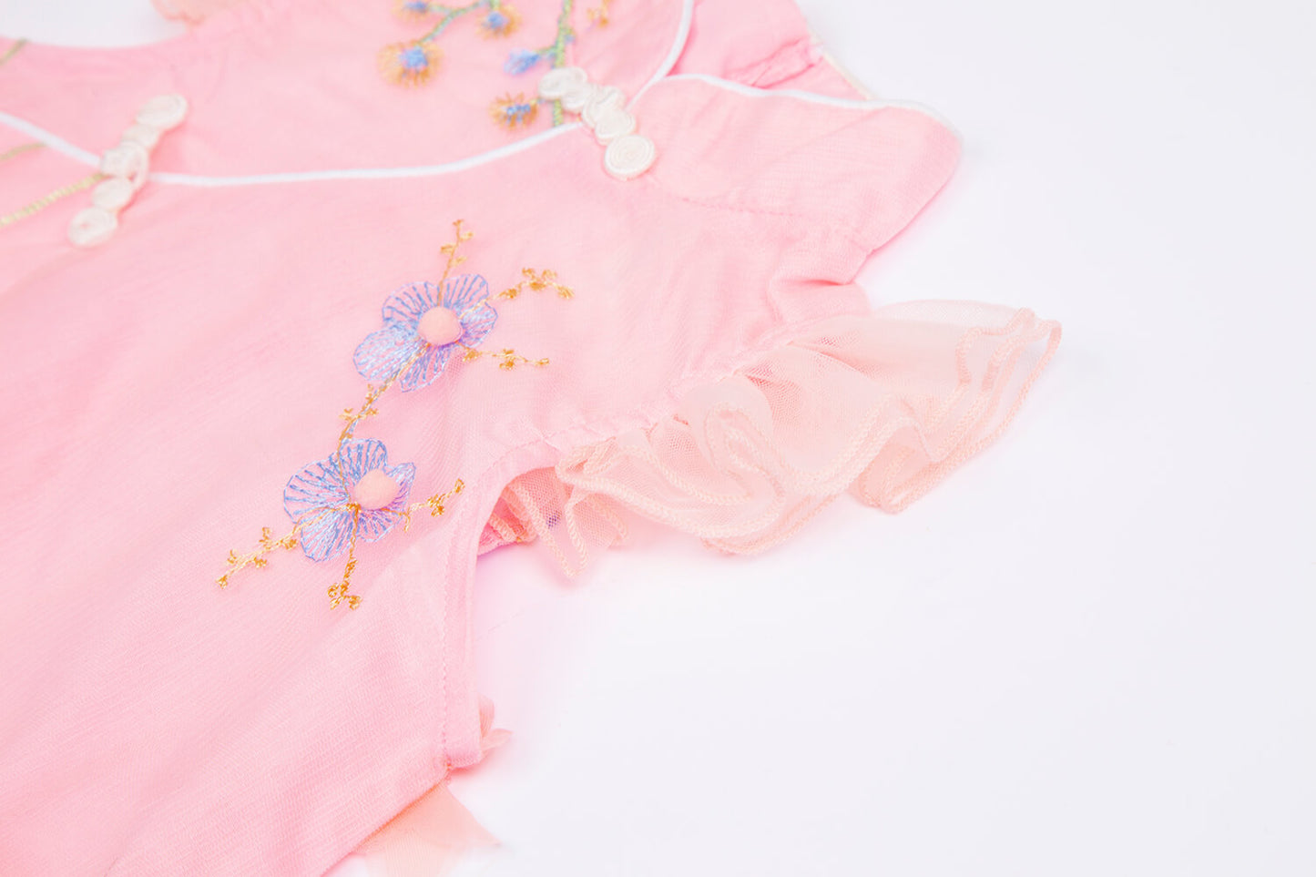 3-10Y Adorable New Chinese Style Kids Dress | Red/Pink | Gauze Cotton | Frog Closure & Embroidery