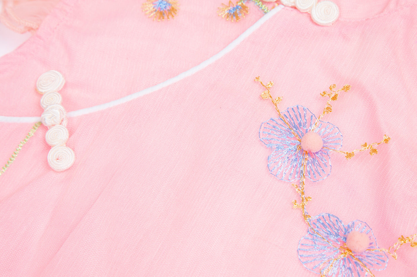 3-10Y Adorable New Chinese Style Kids Dress | Red/Pink | Gauze Cotton | Frog Closure & Embroidery