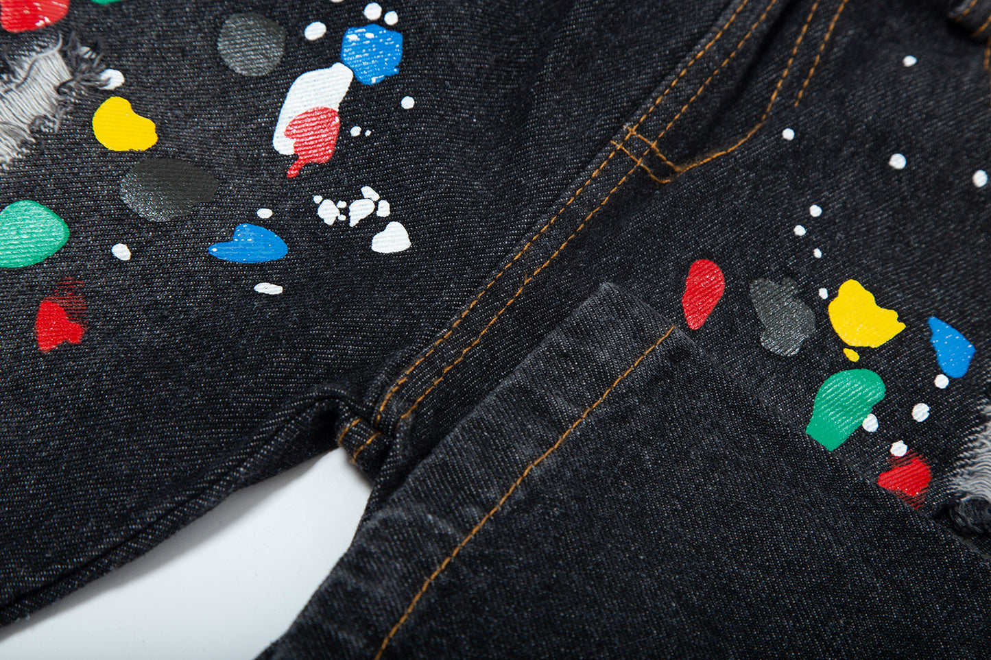 Toddler Denim Shorts 2-8Y - Colorful Paint Splatter, Elastic Waist（USD Priced）