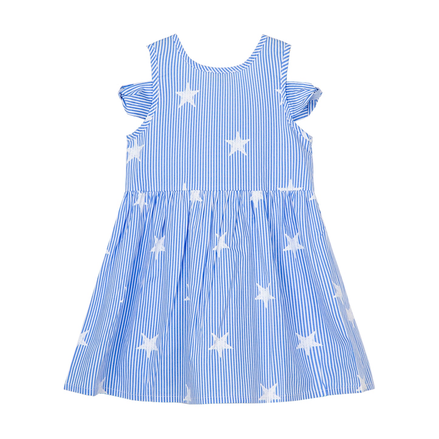 Cotton Striped Star Dress for Girls (4 - 11Y) with Bow Accent