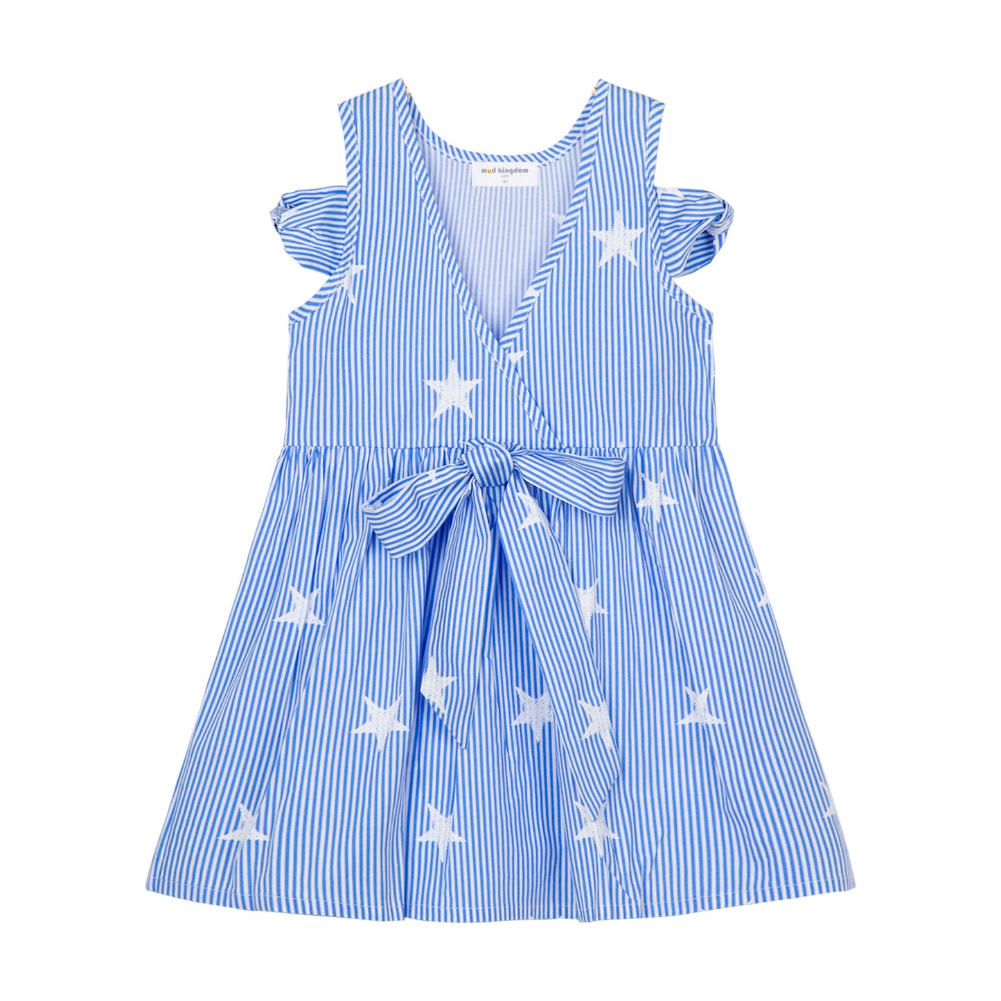 Cotton Striped Star Dress for Girls (4 - 11Y) with Bow Accent