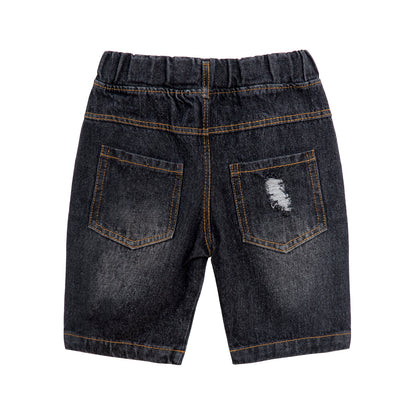 Toddler Denim Shorts 2-8Y - Colorful Paint Splatter, Elastic Waist（USD Priced）
