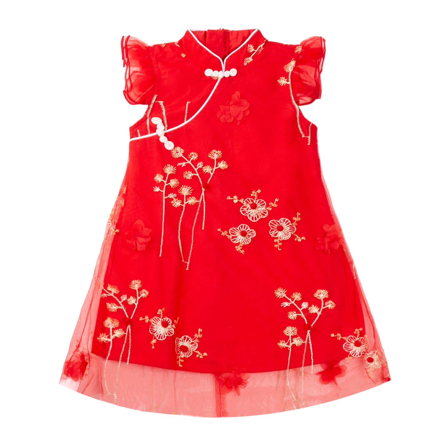 3-10Y Adorable New Chinese Style Kids Dress | Red/Pink | Gauze Cotton | Frog Closure & Embroidery