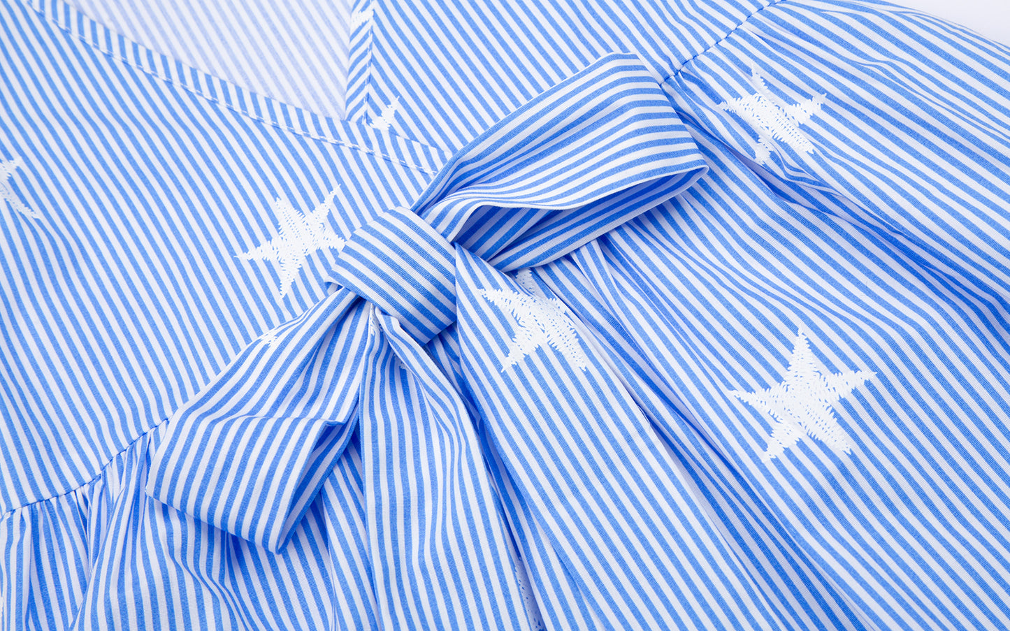 Cotton Striped Star Dress for Girls (4 - 11Y) with Bow Accent