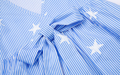 Cotton Striped Star Dress for Girls (4 - 11Y) with Bow Accent