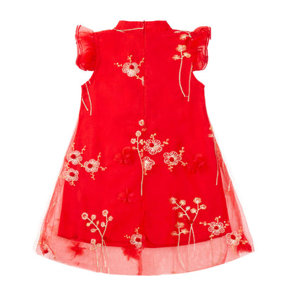 3-10Y Adorable New Chinese Style Kids Dress | Red/Pink | Gauze Cotton | Frog Closure & Embroidery