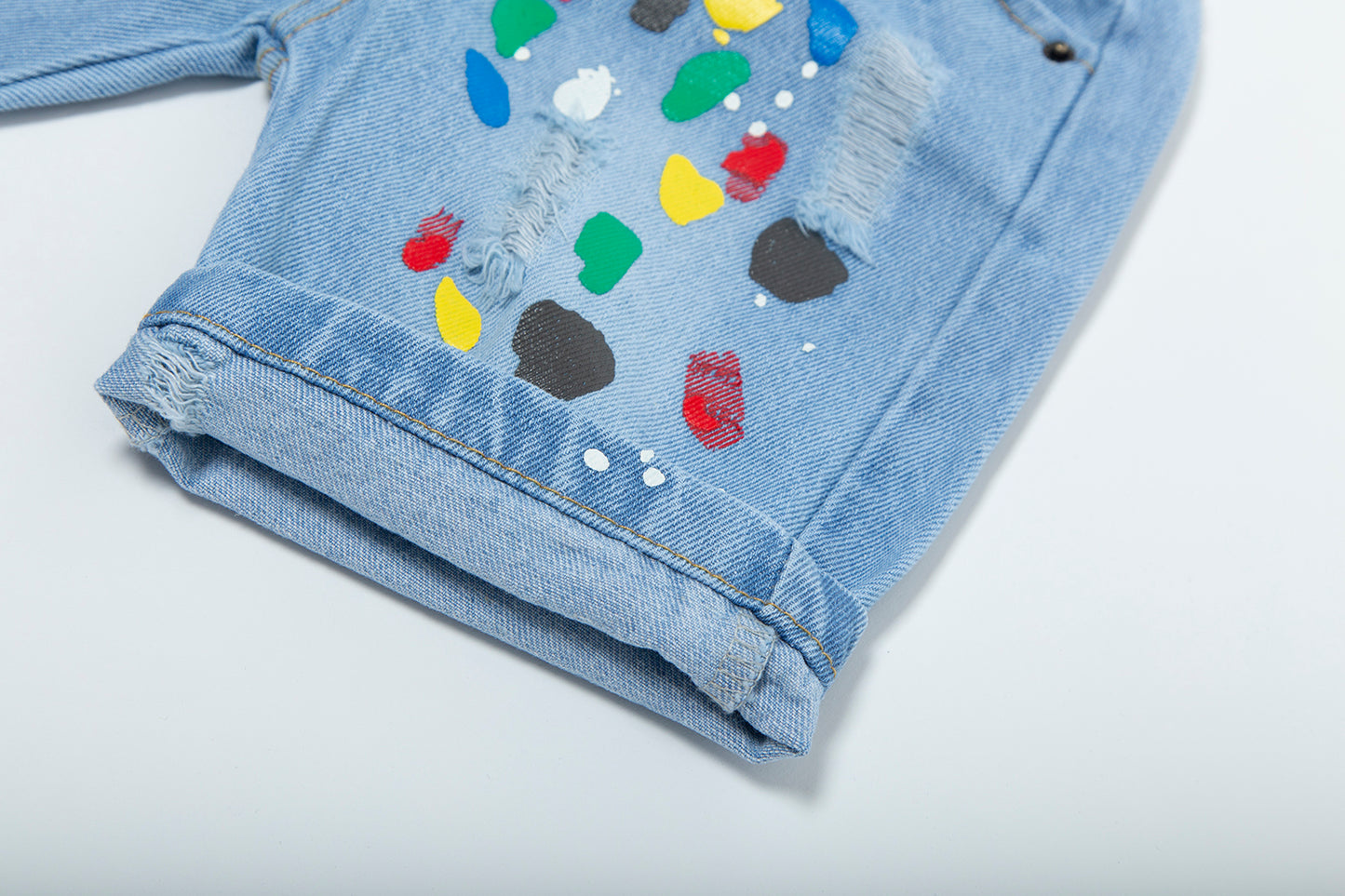 Toddler Denim Shorts 2-8Y - Colorful Paint Splatter, Elastic Waist（USD Priced）