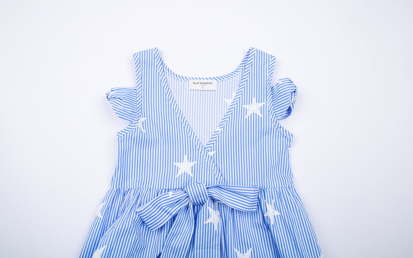 Cotton Striped Star Dress for Girls (4 - 11Y) with Bow Accent